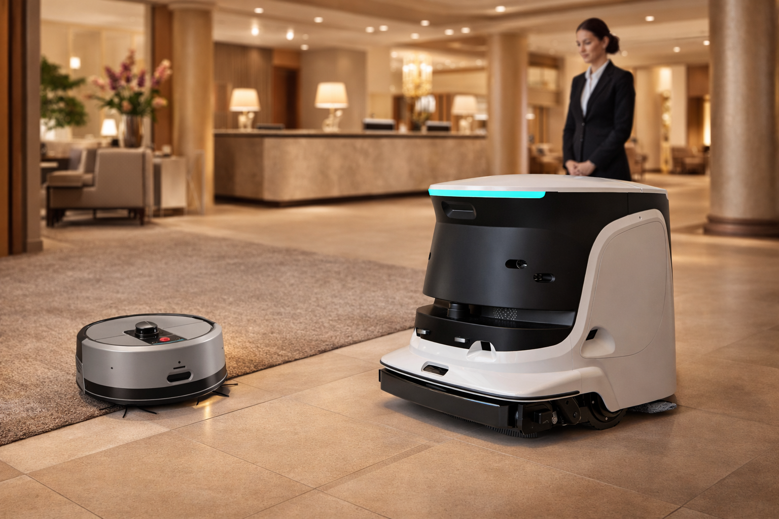 IKITBOT und RV3 Reinigungsroboter im Einsatz in der Hotellobby