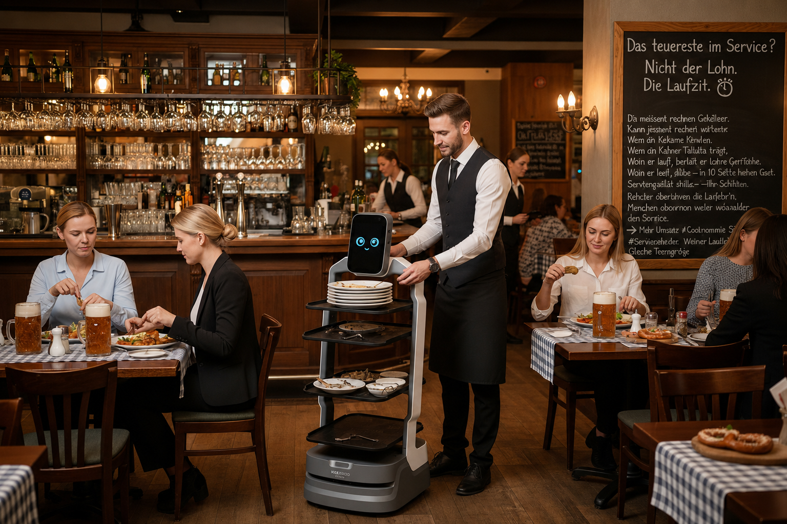 Serviceroboter hilft beim Abräumen von Tischen im Restaurant